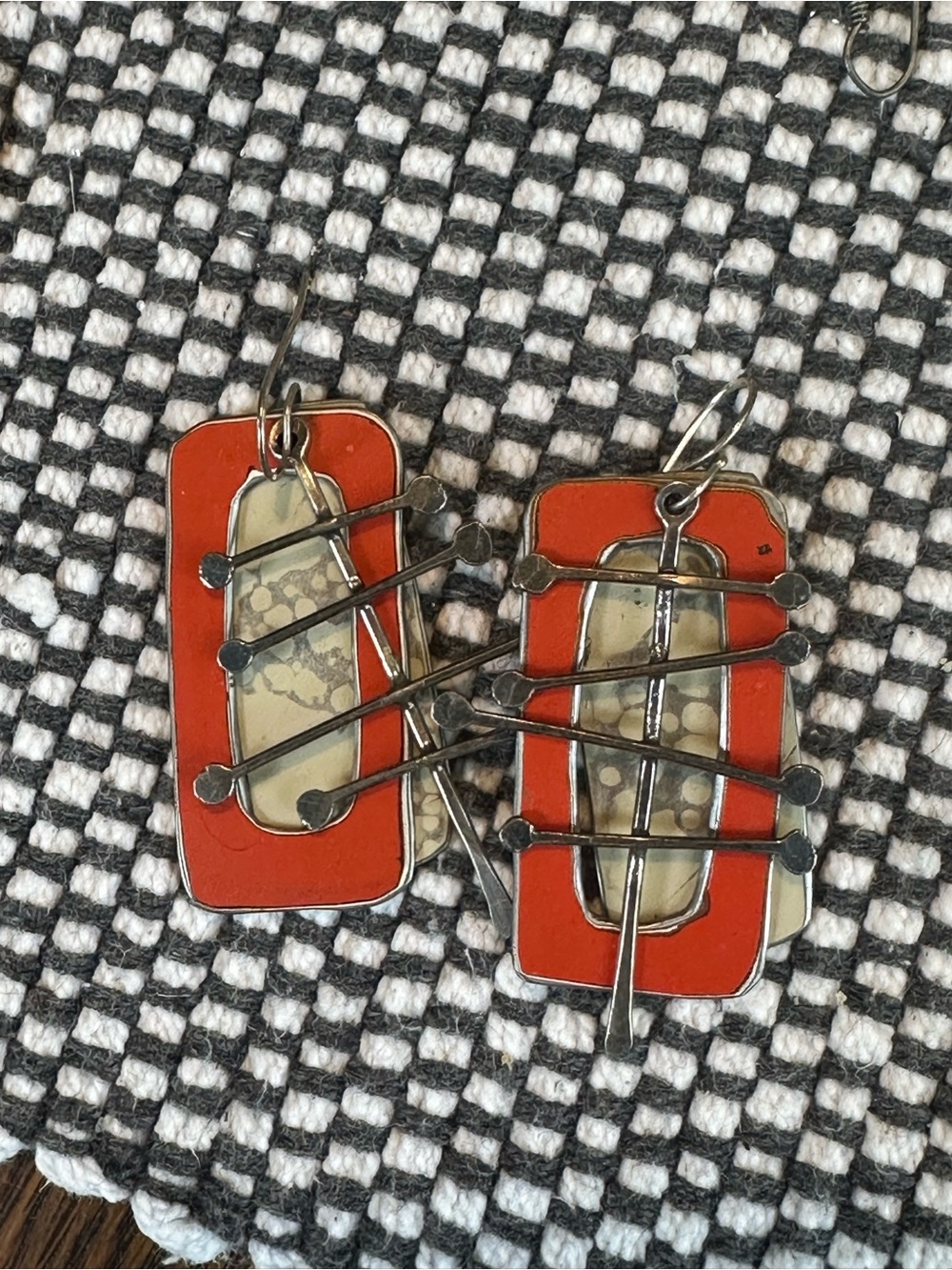 Orange and Cream Modern Geometric Earrings